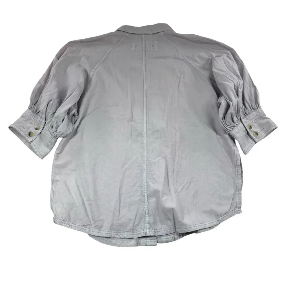 Free People We The Free Ellie Puff Sleeve Button Up Shirt S Light Purple Cotton